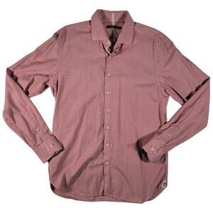 Hammer Made Red White Houndstooth Check Shirt Mens 43/17 Large 100% Cotton Slim